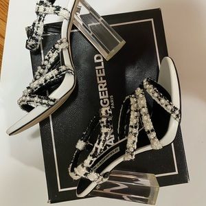 Karl Lagerfield Lara Pearl Block Sandals 3.5 inch